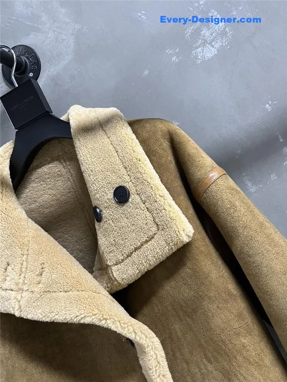 YSL distressed leather shearling coat